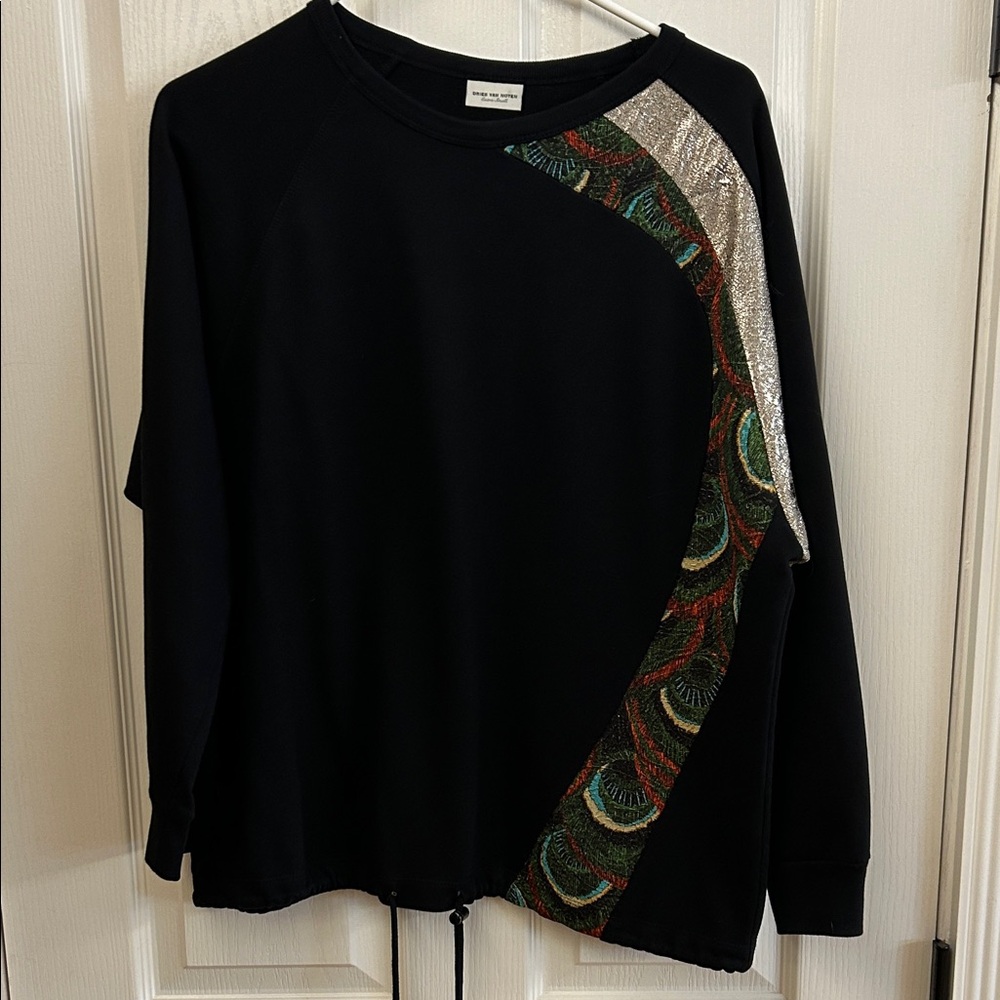 Dries Van Noten Black Sweatshirt with Sequin Detail